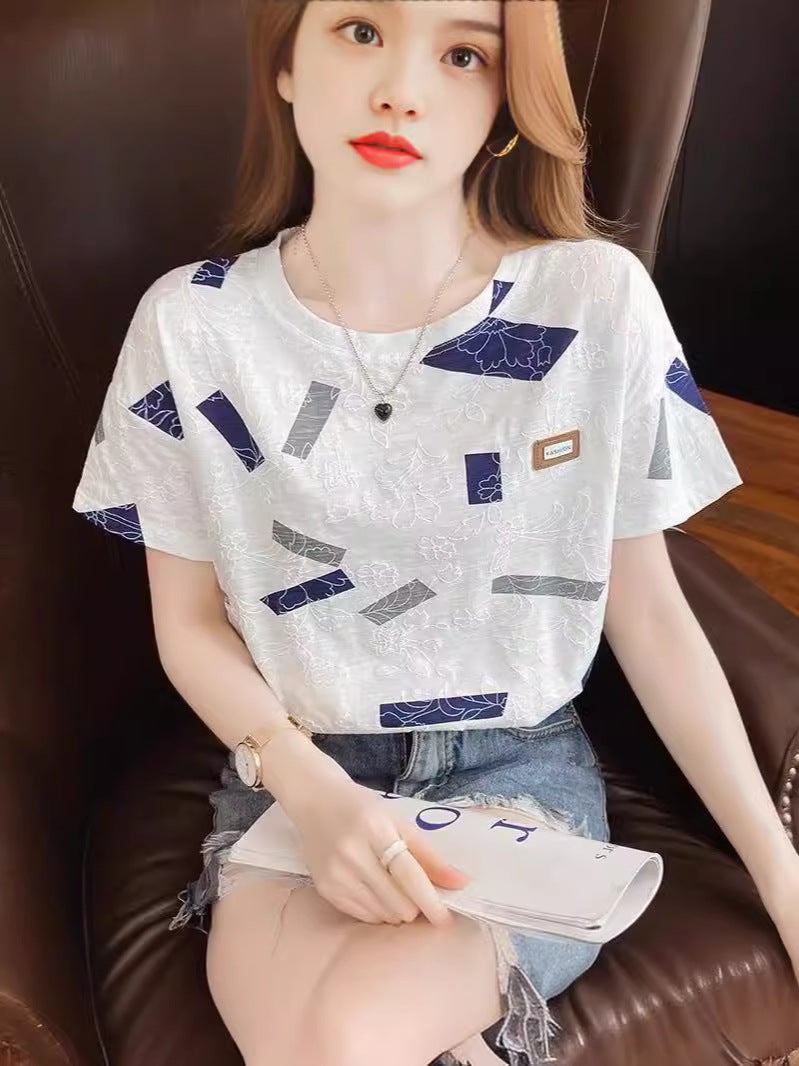 Short-Sleeved T-Shirt Women'S White Half-Sleeved T-Shirt Summer Korean Loose Women'S Summer Top - Image 2