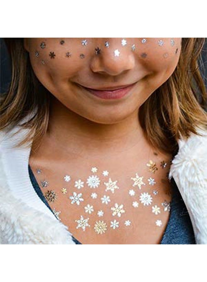Flash+Tattoos Snowflake Flurry set of 10 premium waterproof metallic gold & silver temporary jewelry foil - Party Favors, Party Supplies, Winter Events, snow, kids snowflake - Image 2