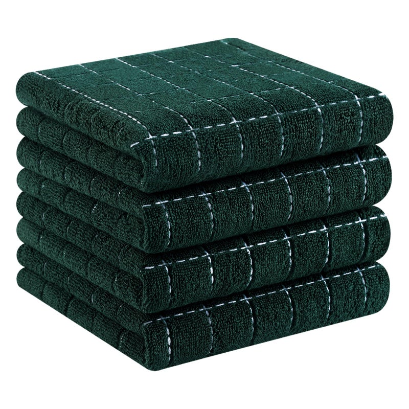 Homaxy 100% Cotton Terry Kitchen Towels(Blackish Green, 13 x 28 inches), Checkered Designed, Soft and Super Absorbent Dish Towels, 4 Pack - Image 1