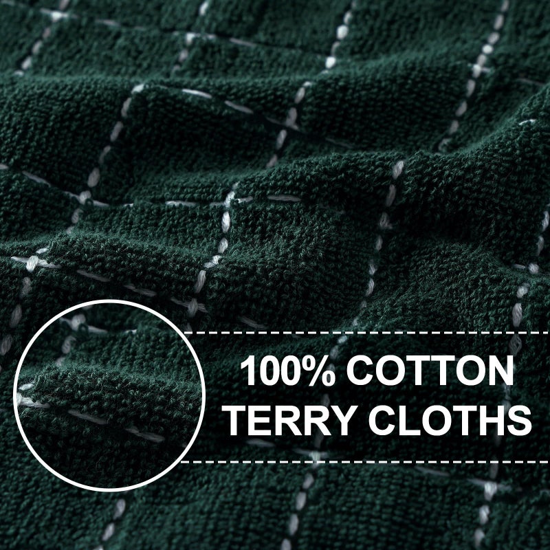 Homaxy 100% Cotton Terry Kitchen Towels(Blackish Green, 13 x 28 inches), Checkered Designed, Soft and Super Absorbent Dish Towels, 4 Pack - Image 2