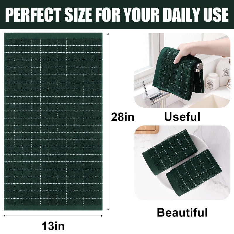 Homaxy 100% Cotton Terry Kitchen Towels(Blackish Green, 13 x 28 inches), Checkered Designed, Soft and Super Absorbent Dish Towels, 4 Pack - Image 5