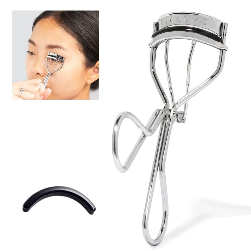 Haleys ReLift Instant Eyelash Curler Ergonomic Curlers Provide LongLasting Curl for All Eye Shapes Eyelashes UltraDense Silicone Pads Gently Lift from Inner to Outer Corner
