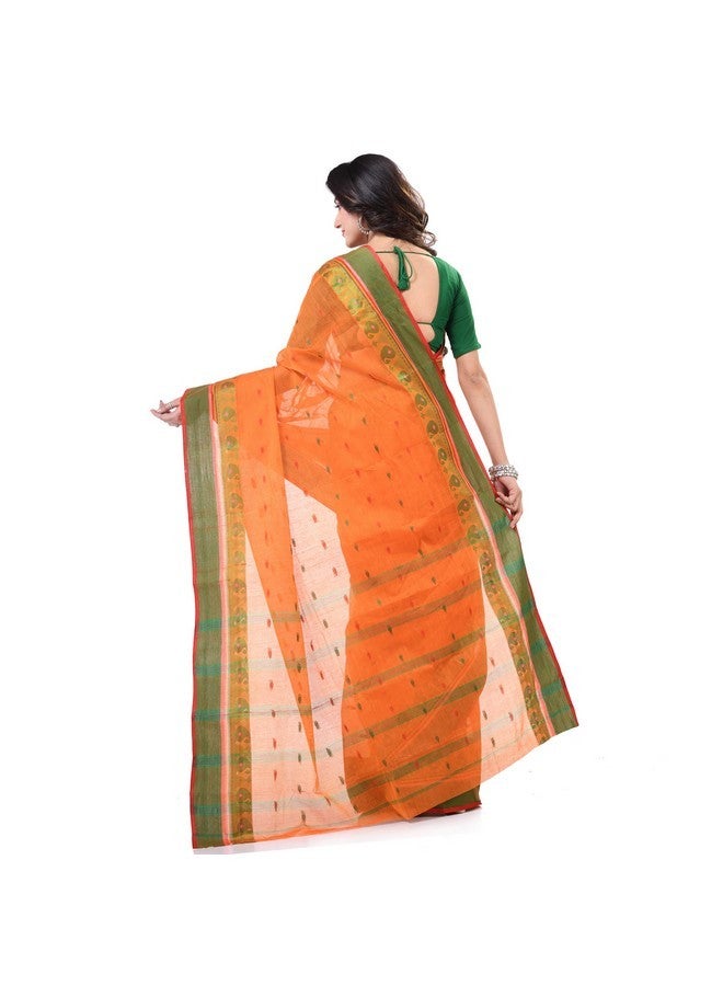 BHATI Women's Kota Doria Pure Cotton Design Saree With Unstiched Blouse Piece (orange) - Image 5