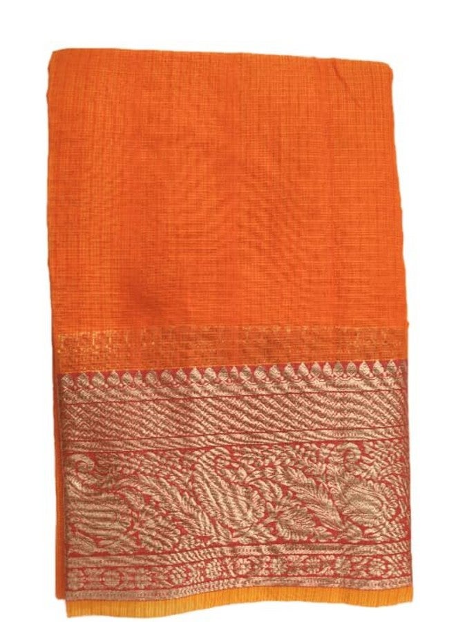 BHATI Women's Kota Doria Pure Cotton Design Saree With Unstiched Blouse Piece (orange) - Image 1