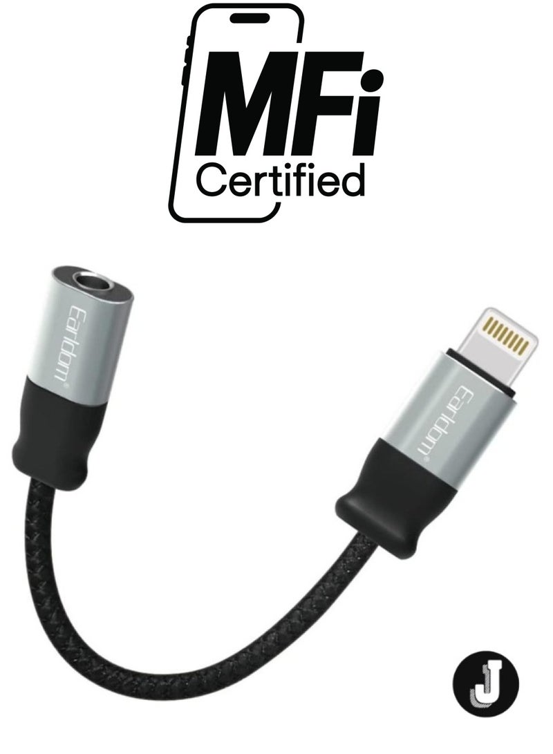 JAJEEK Premium Lightning to 3.5mm Audio Adapter – Black, Compatible with iPhone, Supports Headphones & AUX Cables - Image 1