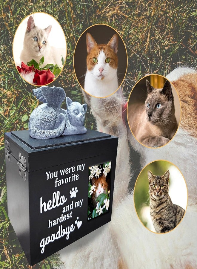 Atigrado Cat Urn for Ashes Wooden - Pet Cremation Urn with Angel Statue & Picture Frame, Black Cat Memorial Keepsake Box for Ashes, Large 2.5L Capacity, Sympathy Gift for Loss of Cat - Image 4