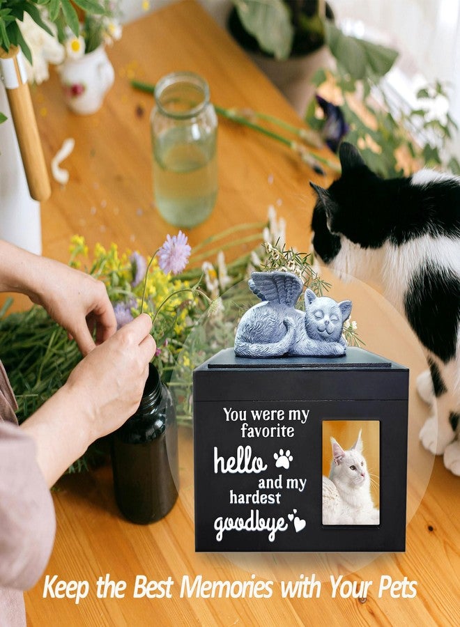 Atigrado Cat Urn for Ashes Wooden - Pet Cremation Urn with Angel Statue & Picture Frame, Black Cat Memorial Keepsake Box for Ashes, Large 2.5L Capacity, Sympathy Gift for Loss of Cat - Image 2