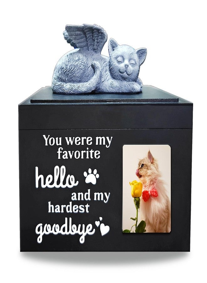Atigrado Cat Urn for Ashes Wooden - Pet Cremation Urn with Angel Statue & Picture Frame, Black Cat Memorial Keepsake Box for Ashes, Large 2.5L Capacity, Sympathy Gift for Loss of Cat - Image 1