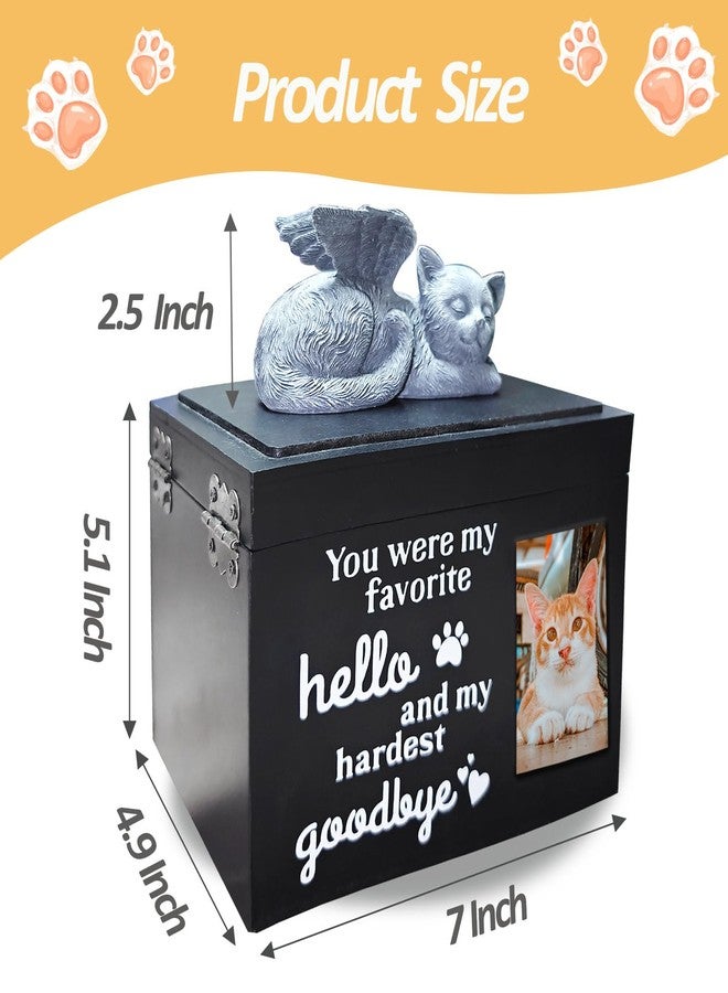Atigrado Cat Urn for Ashes Wooden - Pet Cremation Urn with Angel Statue & Picture Frame, Black Cat Memorial Keepsake Box for Ashes, Large 2.5L Capacity, Sympathy Gift for Loss of Cat - Image 3