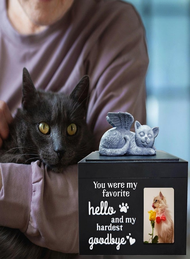 Atigrado Cat Urn for Ashes Wooden - Pet Cremation Urn with Angel Statue & Picture Frame, Black Cat Memorial Keepsake Box for Ashes, Large 2.5L Capacity, Sympathy Gift for Loss of Cat - Image 5