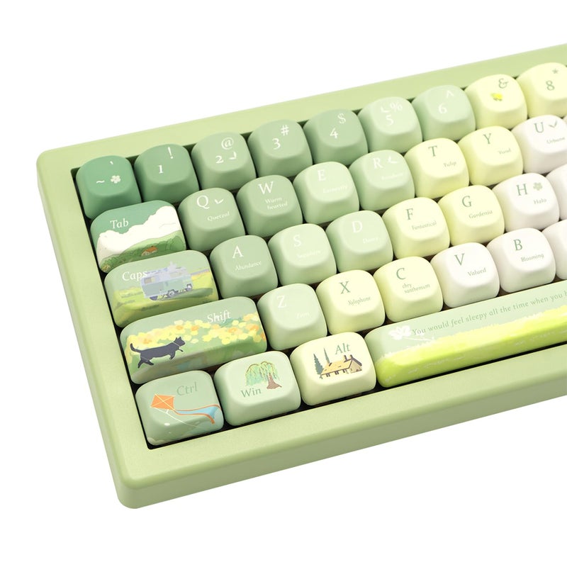 GEKUCAP PBT Keycaps 132 Keys Spring Theme Green Key caps DyeSublimation Cute Keycap XOA Profile Custom Keycaps Set for Cherry Gateron MX Switches Mechanical Keyboards