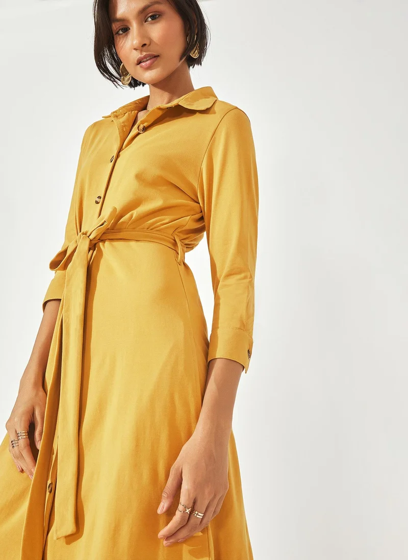 The Label Life Mustard Longline Shirt Dress – Chic & Flowy
