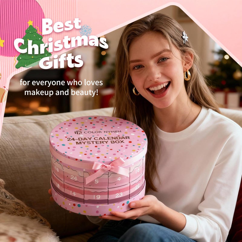 Color Nymph Makeup Advent Calendar 2025, 24 Days Advent Calendar Mystery Box for Christmas, Makeup Gift Sets - Xmas Beauty Countdown Calendar Cosmetics Kit for Women Girls Teens Daughters #Pink - Image 4