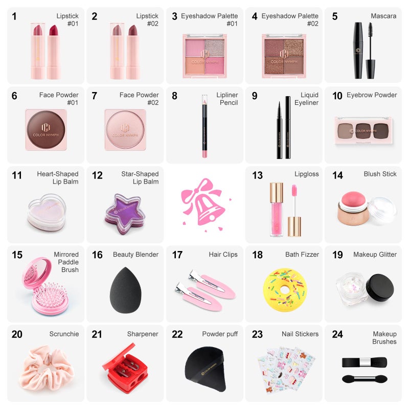 Color Nymph Makeup Advent Calendar 2025, 24 Days Advent Calendar Mystery Box for Christmas, Makeup Gift Sets - Xmas Beauty Countdown Calendar Cosmetics Kit for Women Girls Teens Daughters #Pink - Image 3
