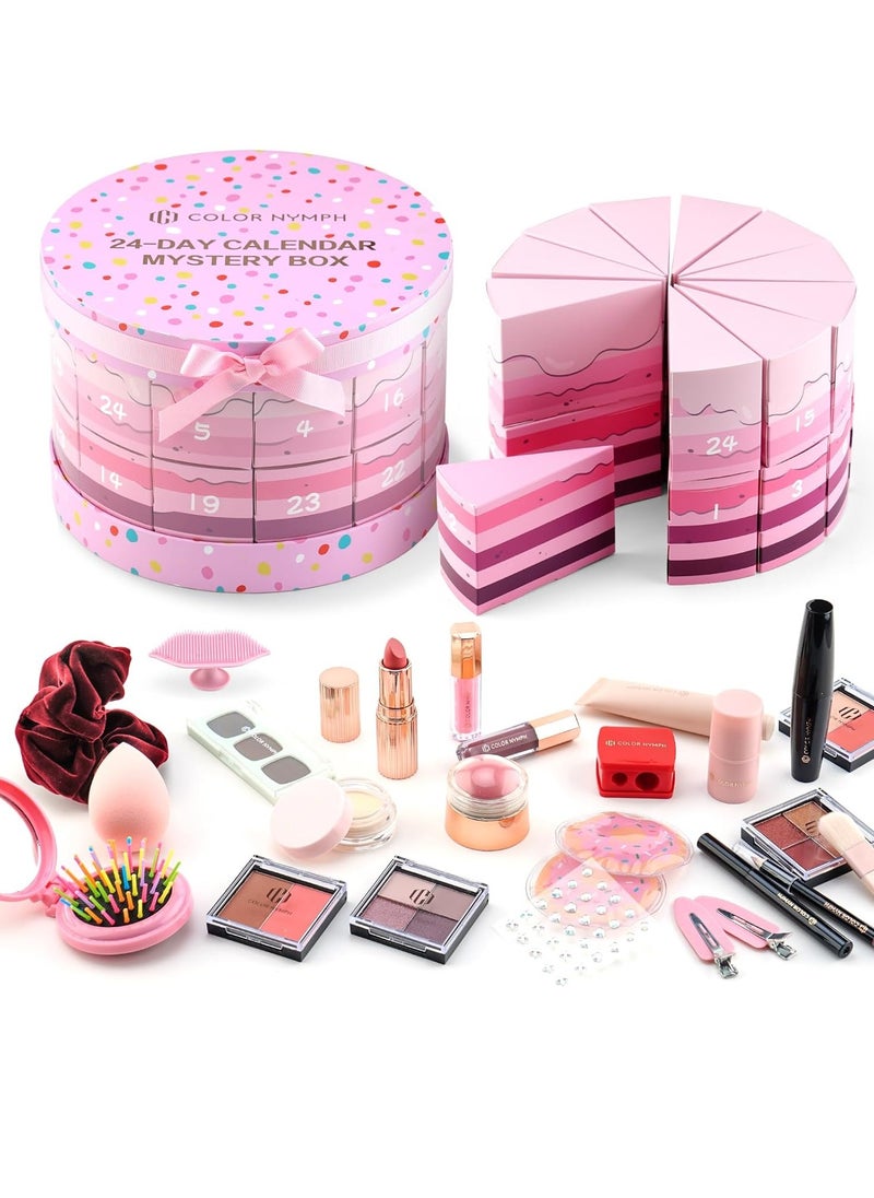 COLOR NYMPH - Color Nymph Gift Set Makeup Advent Calendar, 24 Days Advent Calendar Makeup for Beauty Cosmetic Starter Kit For Teens Girlfriend Daughters Surprise Holiday Gift (Pink) - Image 1