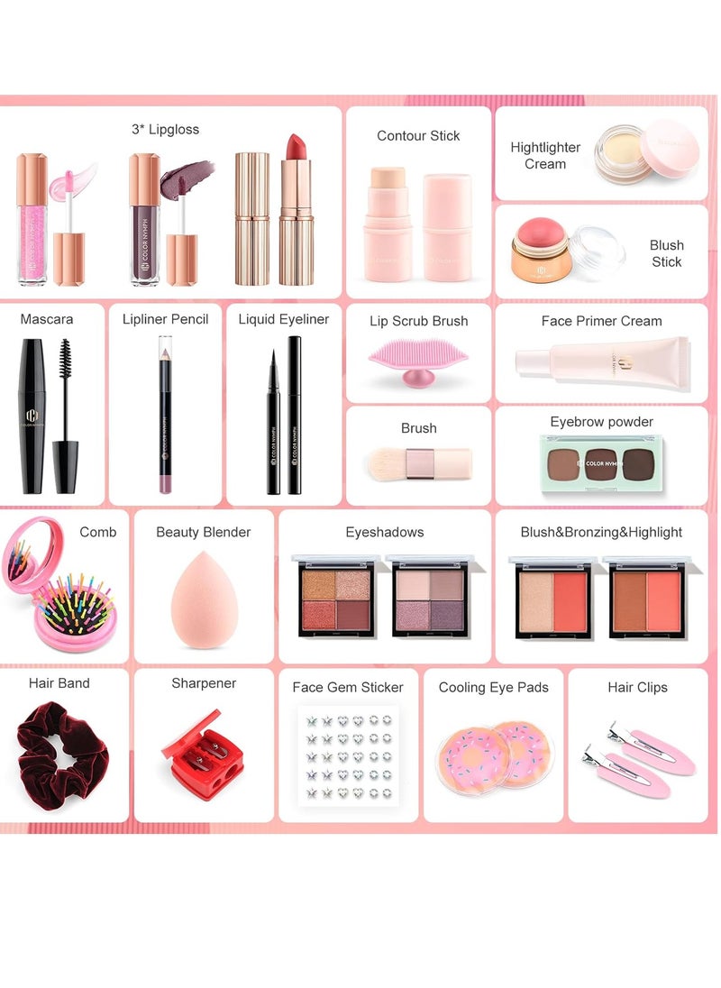 COLOR NYMPH - Color Nymph Gift Set Makeup Advent Calendar, 24 Days Advent Calendar Makeup for Beauty Cosmetic Starter Kit For Teens Girlfriend Daughters Surprise Holiday Gift (Pink) - Image 1