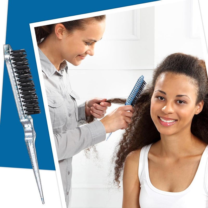 Geiserailie 3 Pcs Slick Back Hair Brush Set Bristle Brush Edge Control Teasing Comb for Women Black Hair(Clear Blue) - Image 5