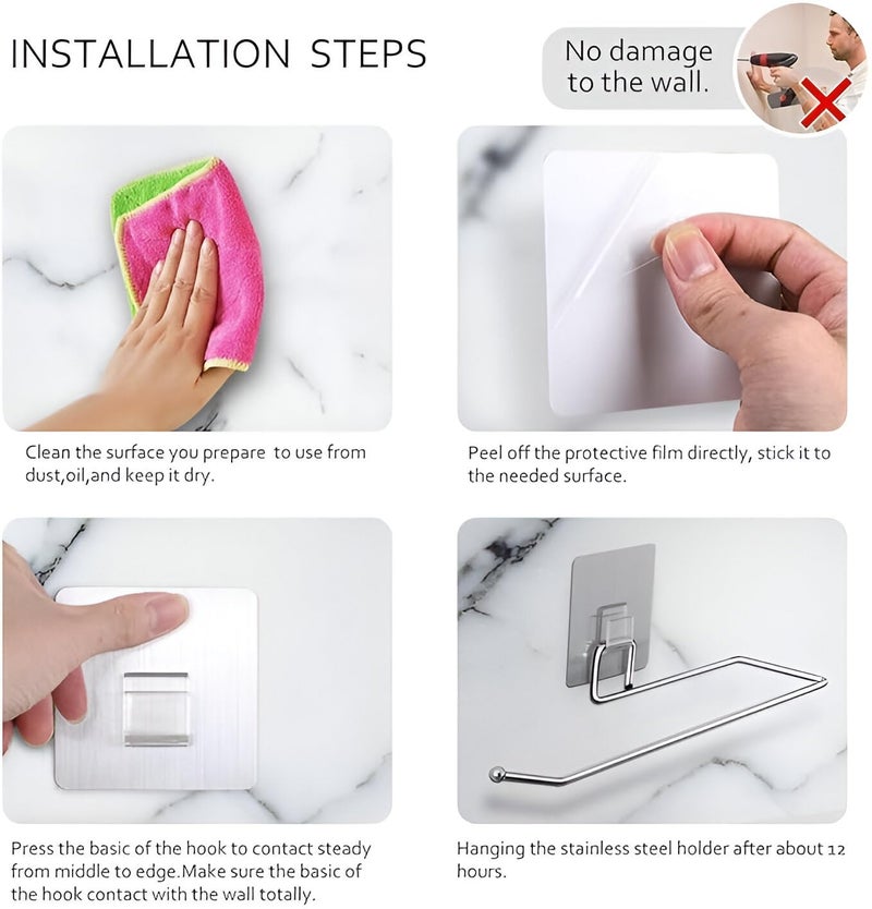 Riviox Stainless Steel Self-Adhesive Napkin Ring & Towel Hanging Holder - Wall Mount Paper Roll Holder, Tissue Stand, and Towel Bar Hanger with Magic Adhesive Pad for Kitchen & Washbasin Use(Pack of 1) - Image 3