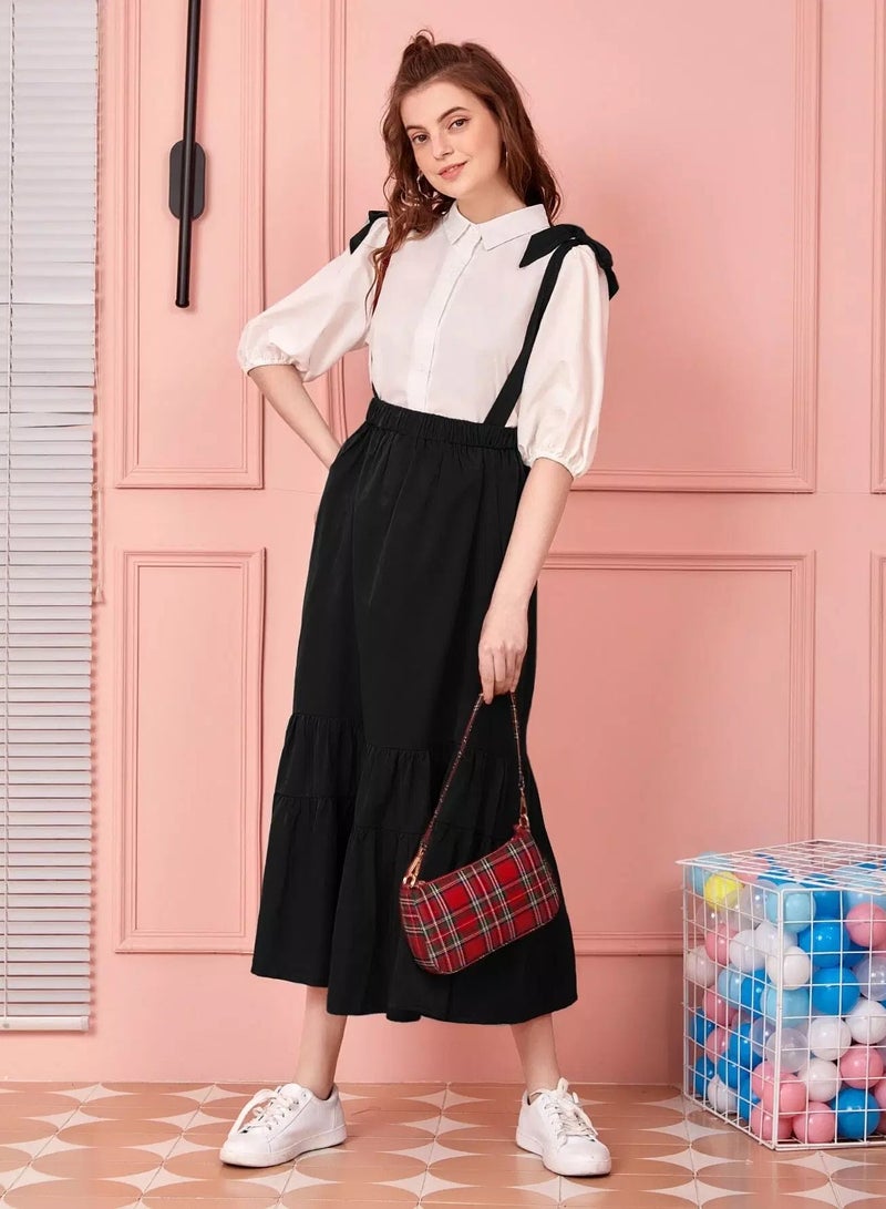 Knot Straps Ruffle Hem Overall Skirt  - Image 2