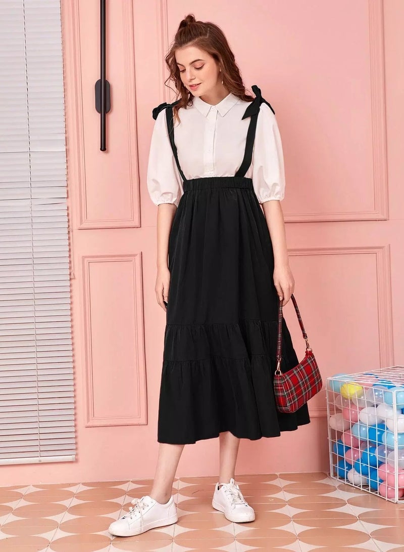 Knot Straps Ruffle Hem Overall Skirt  - Image 3