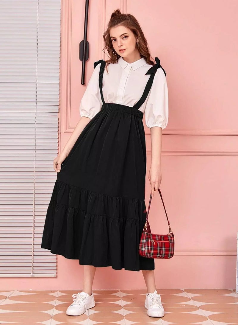 Knot Straps Ruffle Hem Overall Skirt  - Image 1