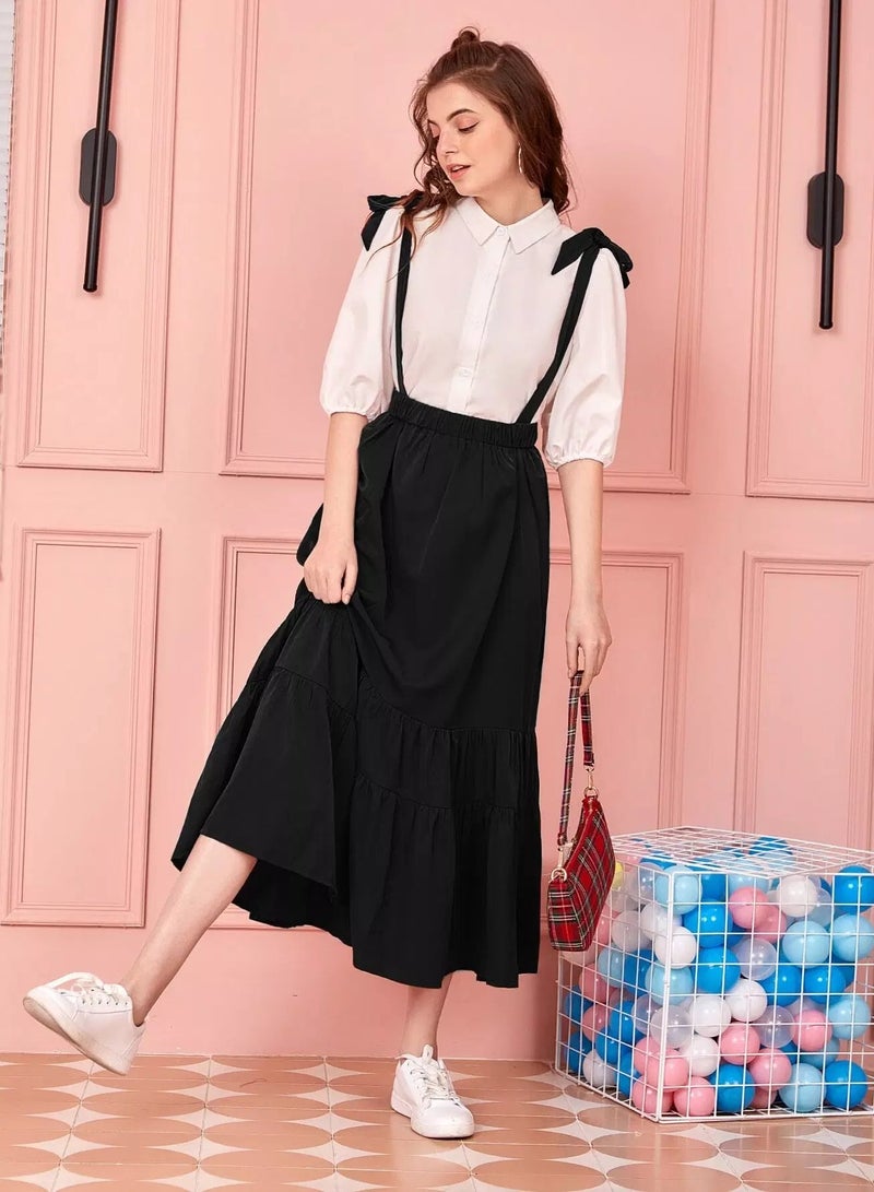 Knot Straps Ruffle Hem Overall Skirt  - Image 5