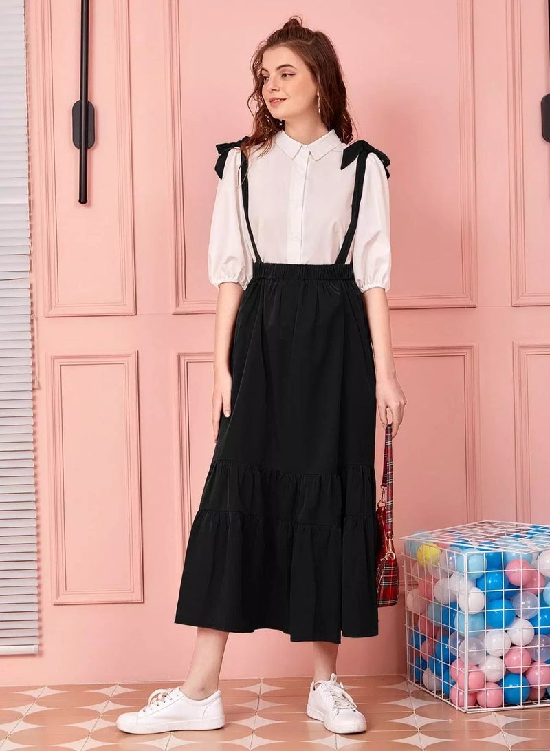 Knot Straps Ruffle Hem Overall Skirt  - Image 4