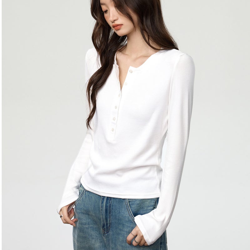 Women's Slim Fit Long Sleeve Henley T-Shirt - Image 4
