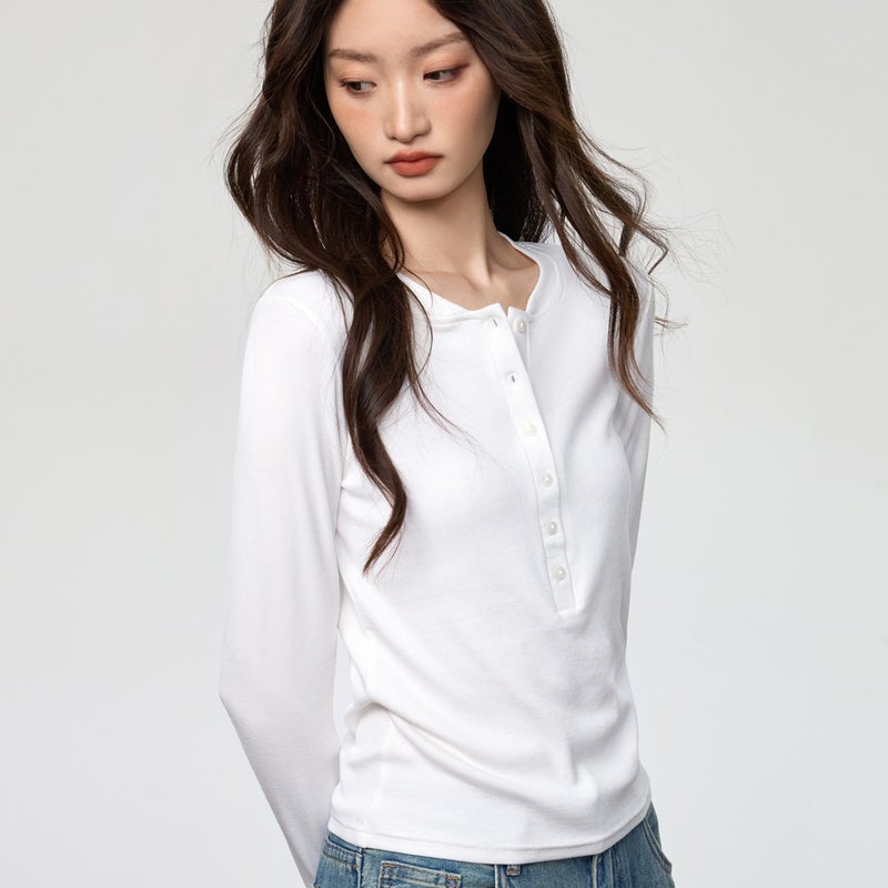 Women's Slim Fit Long Sleeve Henley T-Shirt - Image 2