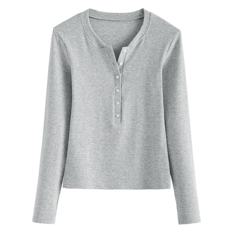 Women's Slim Fit Long Sleeve Henley T-Shirt - Image 5
