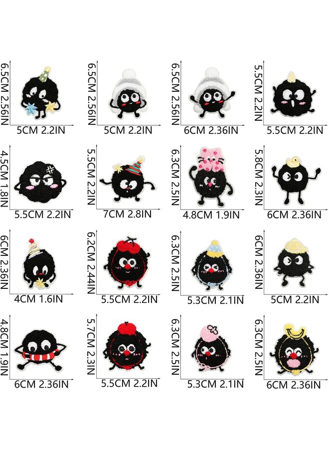 16PCS Funny Black Charcoal Ball Sew-On Patches, Cartoon Embroidery Appliques for Clothes, Hats, Bags, Jeans, Shirts, Dresses - Image 4