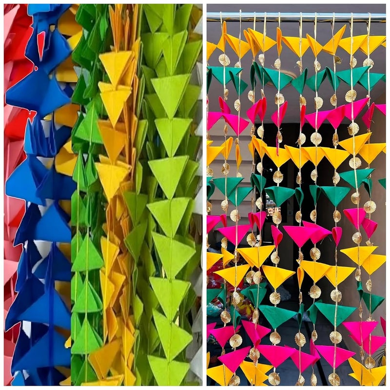 Craftomanic 1010 Decorative Triangle 45 Ft Hanging Gotta Tikki Tassel Felt Strings for Mehndi Haldi Wedding Party DcorBackdrops Home Dcor Color Theme Party Festivals - Image 1