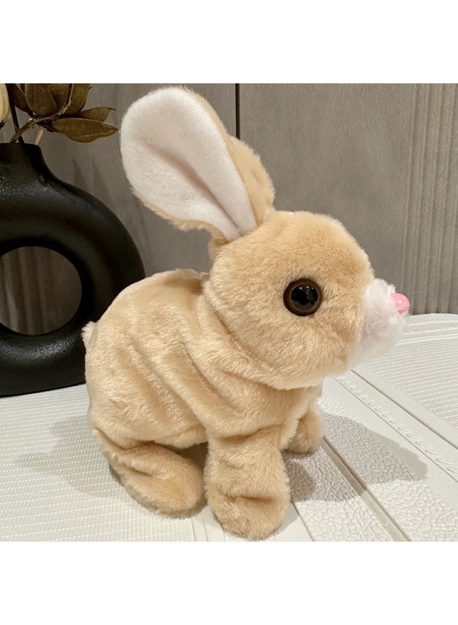 Cute Pet Toy Simulation Plush Electric Rabbit Voice Will Jump Tail Wagging Short Hair Cartoon Doll Doll Wholesale-Color:Electric Short-haired Rabbit (yellow)-Height:18cm  - Image 1
