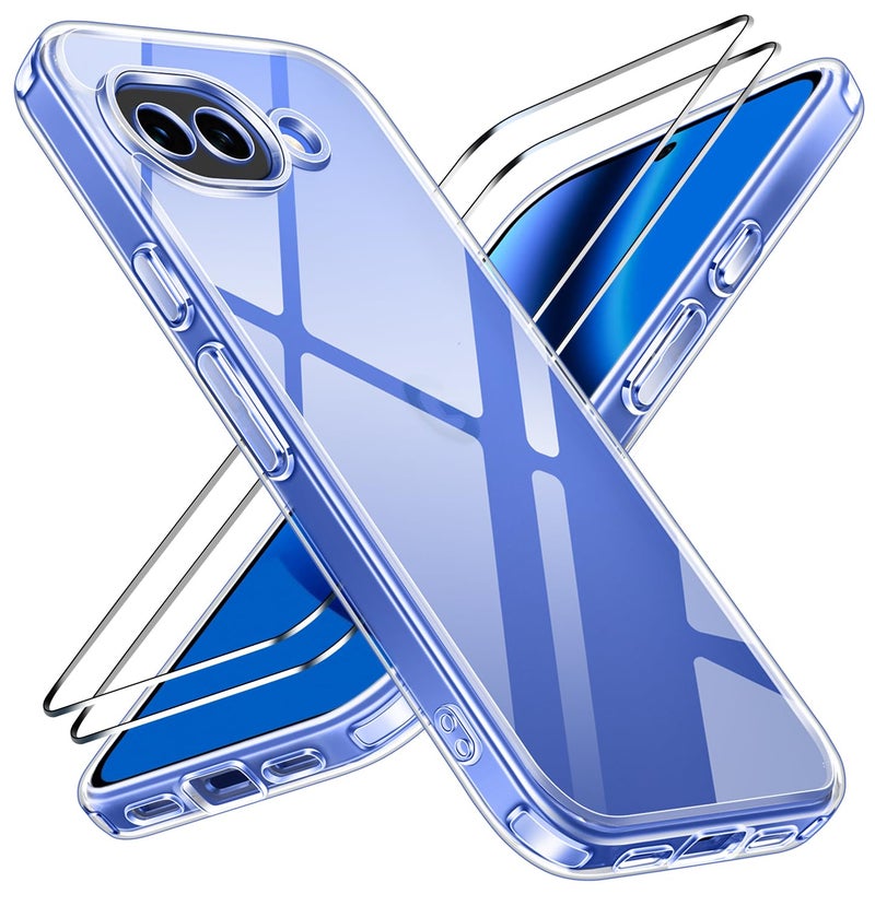 ivoler 3-in-1 Case for Pixel 10a 6.3'' with 2 Pack Tempered Glass Screen Protector[Full Coverage], [Military Grade Protection] Slim Phone Bumper Cover Clear [Non-Yellowing] - Image 1