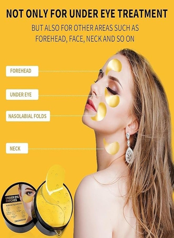 Homemind 24K Gold Eye Masks for Dark Circles and Puffiness 60PCS, Gel Mask Skincare Under Patches for Puffy Treatment, Under Gel Pads w/Collagen, Caffeine, Peptides for Eye Bags Treatment, - Image 4