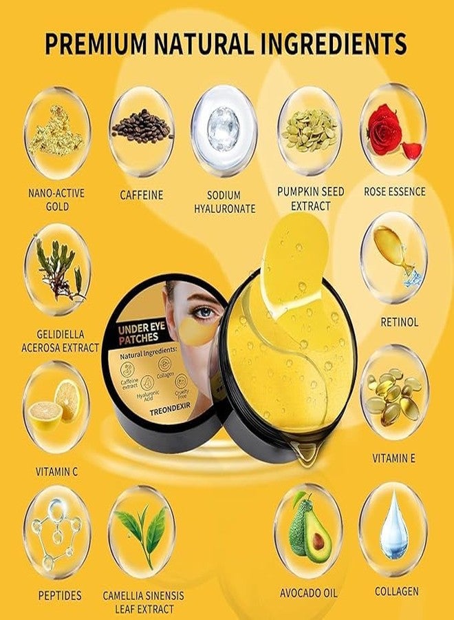 Homemind 24K Gold Eye Masks for Dark Circles and Puffiness 60PCS, Gel Mask Skincare Under Patches for Puffy Treatment, Under Gel Pads w/Collagen, Caffeine, Peptides for Eye Bags Treatment, - Image 3