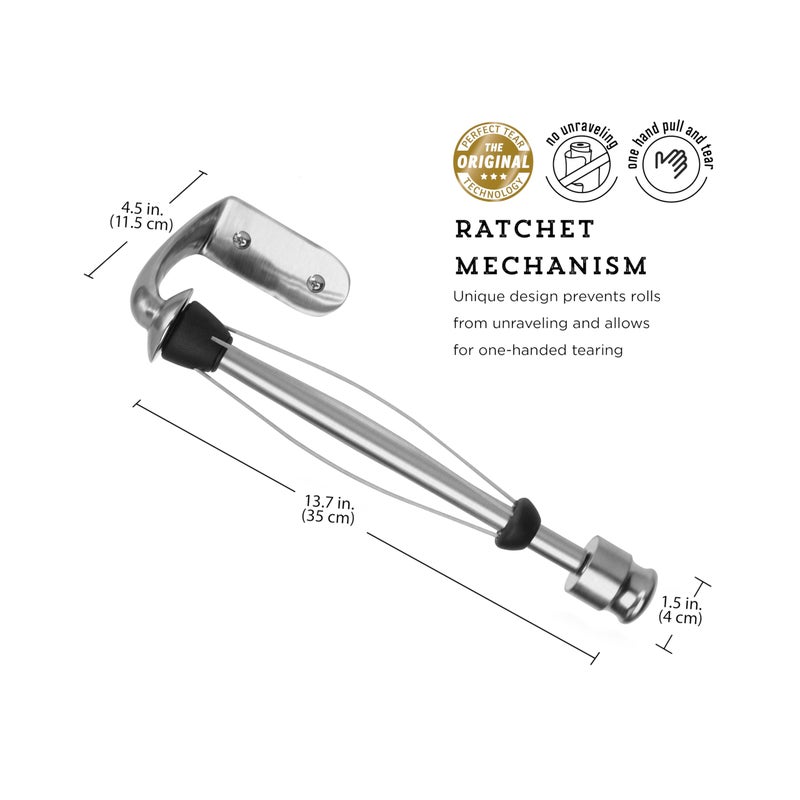 Kamenstein Perfect Tear Wall Mount Paper Towel Holder, Patented Design for One-Handed Use, Rounded Finial, 14-Inch, Brushed Silver Metal Finish - Image 4