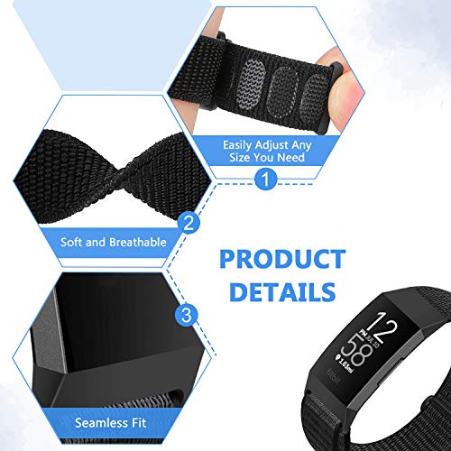 AVOD Nylon Watch Bands Compatible with Fitbit Charge 4/Charge 3/SE, Soft Replacement Wristband Breathable Sport Strap with Band for Women Men (Dark Black+Navy Green) - Image 4