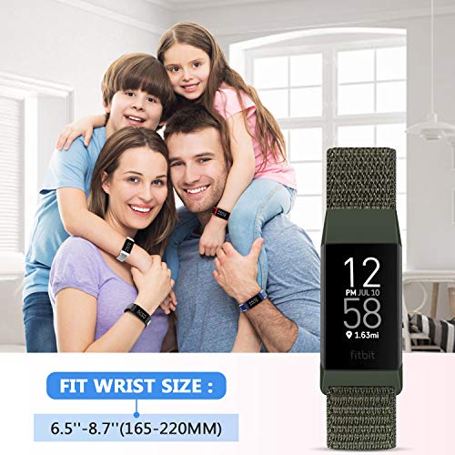 AVOD Nylon Watch Bands Compatible with Fitbit Charge 4/Charge 3/SE, Soft Replacement Wristband Breathable Sport Strap with Band for Women Men (Dark Black+Navy Green) - Image 2