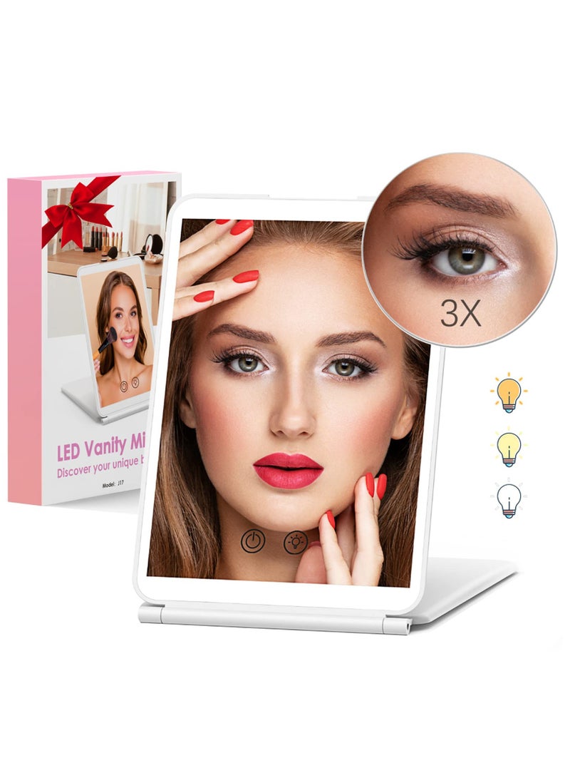 SYOSI Travel Lighted Makeup Mirror with 3X Magnifying Vanity Mirror, 72 Led 3 Color Lights, Dimmable Touch Screen, Rechargeable Portable Ultra Slim Lighted Makeup Mirror, Cosmetic, Travel, Office Essential - Image 1