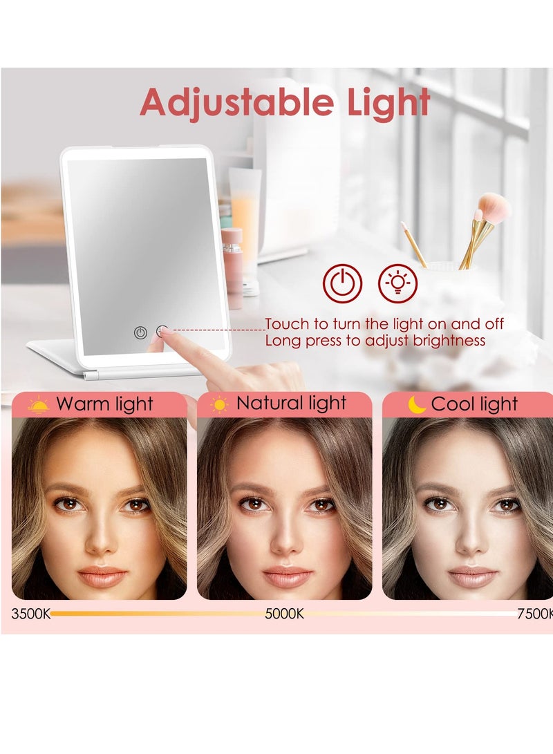 SYOSI Travel Lighted Makeup Mirror with 3X Magnifying Vanity Mirror, 72 Led 3 Color Lights, Dimmable Touch Screen, Rechargeable Portable Ultra Slim Lighted Makeup Mirror, Cosmetic, Travel, Office Essential - Image 3