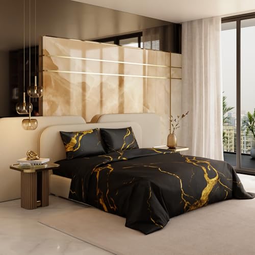 Stoa Paris 300TC UltraSatin King Size Comforter, Lightweight, Hypoallergenic, Breathable, All-Season Comfort Bedding, Fade & Wrinkle Resistant, Wedding Gift for Couples, Louvre - Black, Gold - Image 1