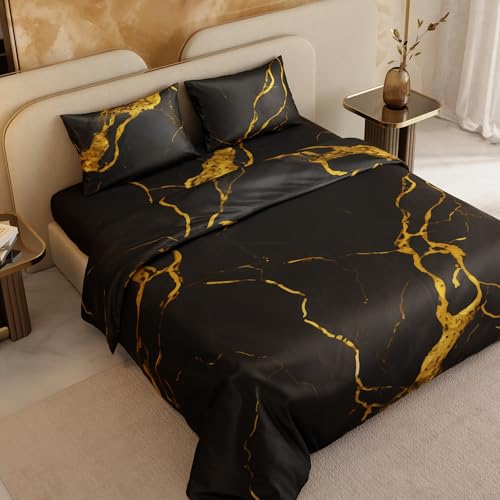 Stoa Paris 300TC UltraSatin King Size Comforter, Lightweight, Hypoallergenic, Breathable, All-Season Comfort Bedding, Fade & Wrinkle Resistant, Wedding Gift for Couples, Louvre - Black, Gold - Image 3