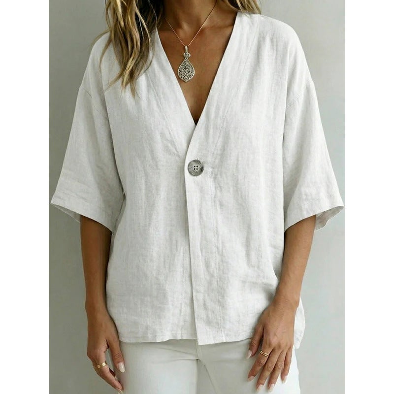 Women's Casual Loose Fit V-Neck T-Shirt Polyester Blend - Image 3