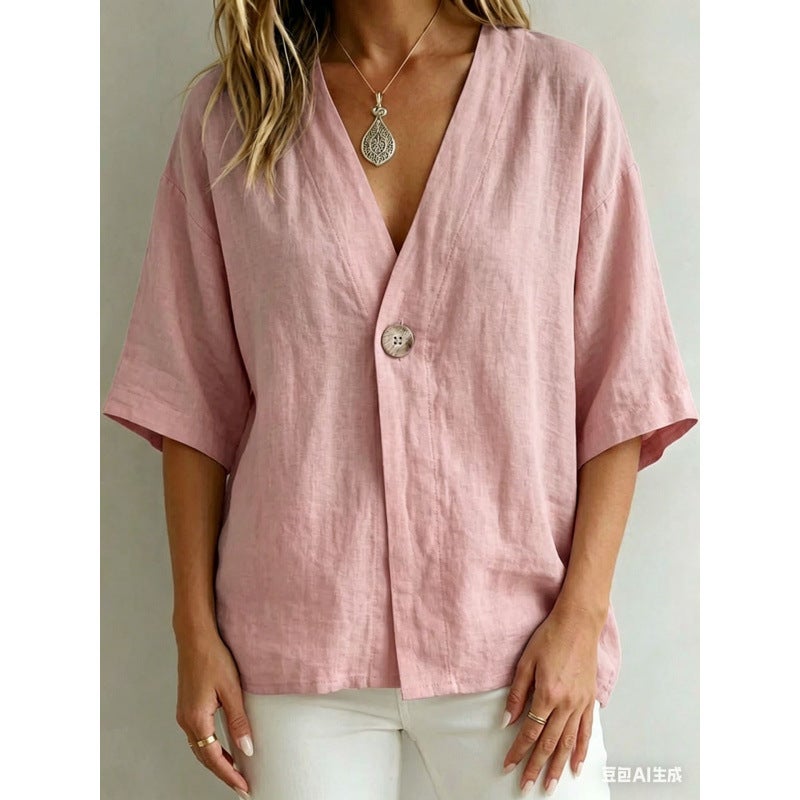Women's Casual Loose Fit V-Neck T-Shirt Polyester Blend - Image 5