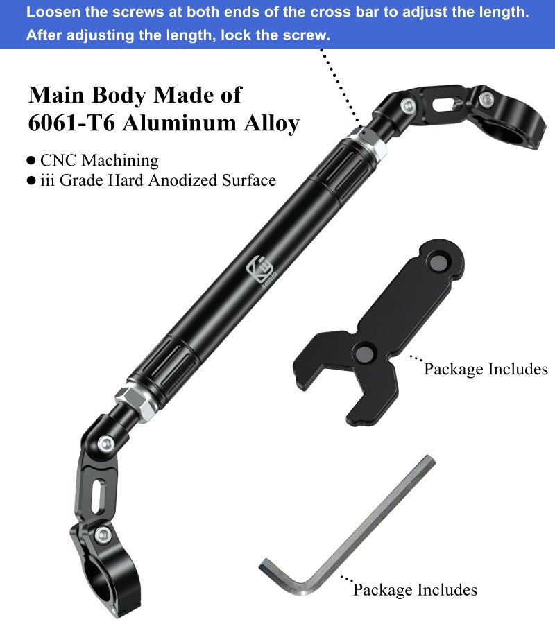 BRCOVAN Motorcycle Cross Bar, Aluminum Alloy, Length Adjustable Handlebar Extender Extension, Motorcycle Balance Bar Reinforce Lever Fit for Handlebars 22mm in Diameter - Image 4