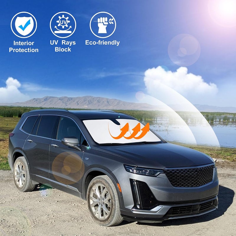 إل إتش إف لايف واقي شمس الزجاج الأمامي مخصص لسيارة Cadillac XT6 موديلات 2020-2024 2025، ملحقات واقي شمس قابل ل��طي، حاجب الشمس، حماية السيارة من أشعة الشمس وأضرار الحرارة، الحفاظ على برودة السيارة - Image 5