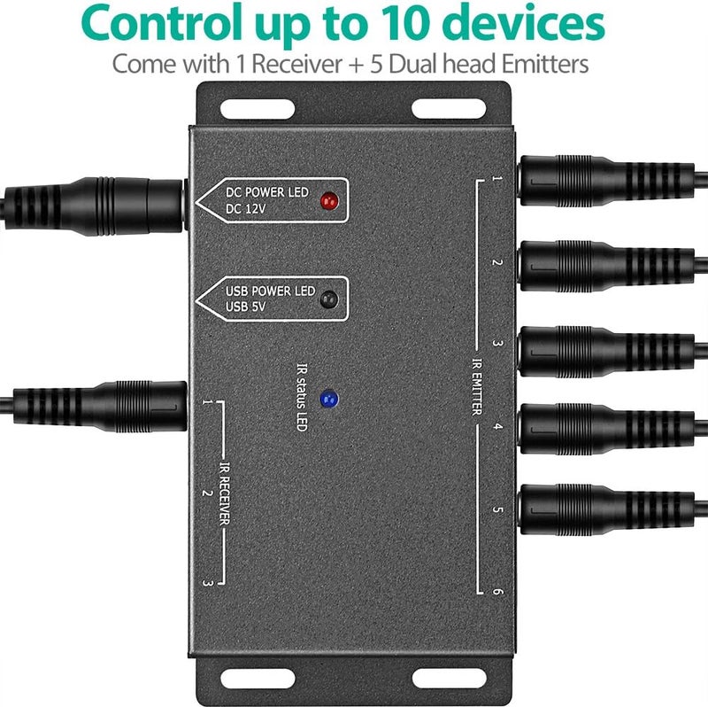 ICESPRING Infrared Repeater System IR Repeater Kit Control Up to 10 Devices Hidden IR System Infrared Remote Control Extender Kit - Image 2