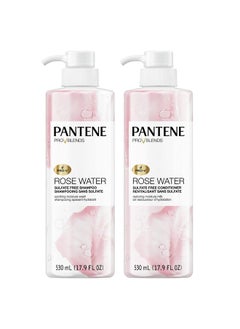 Pantene Pantene Sulfate Free Shampoo and Conditioner Set, Rose Water, Soothing and Moisturizing, Infused with Vitamin B5, for all Hair Types, Safe for Color Treated Hair, Pro-V Blend, 17.9 Fl Oz Each, 2 Pack  - Image 1