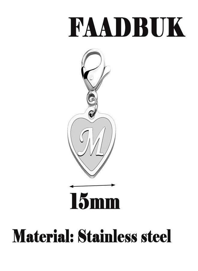 FAADBUK Initial Letter A-Z Alphabet Heart Charms for Jewelry Bracelet Keychain Necklace Initial Stainless steel Clasp Clip on Charm (intial M) - Image 2